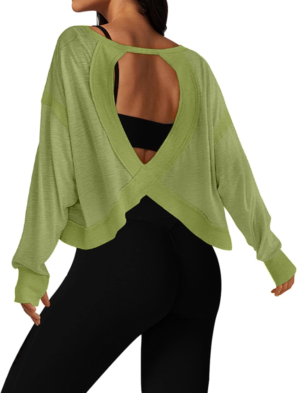 UNIANKIYA Open Back Workout Tops for Women Long Sleeve Cropped Athletic Clothes Gym Running Yoga Low Impact Sports T Shirts